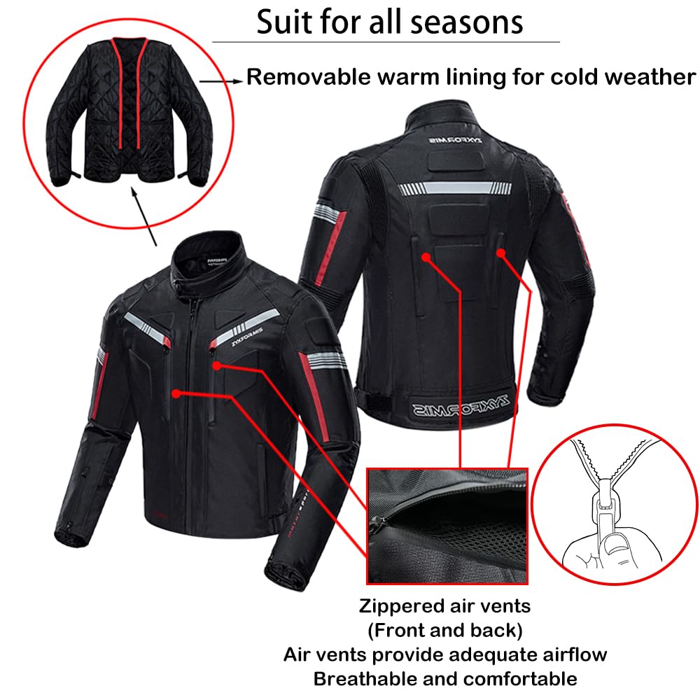 Zyxformis motorcycle jacket night reflective stripe for improved visibility